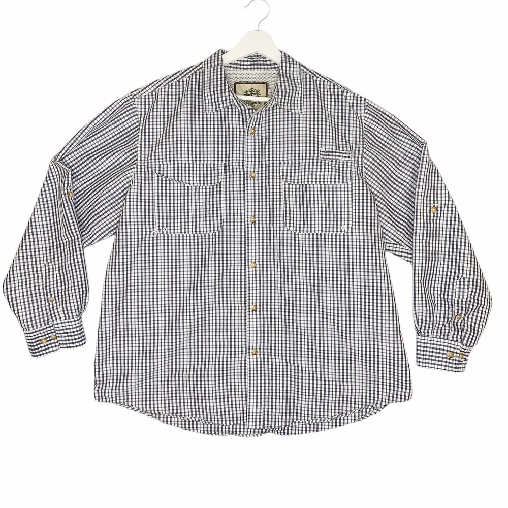 Tallwoods Shirt Mens Extra Large Blue/White Plaid Camp Pockets Vented Fishing